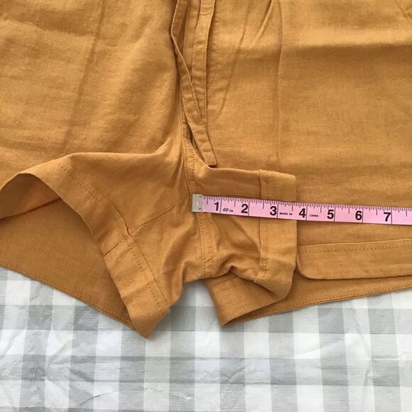 2/40$ Reitmans 𝅺linen blend shorts bermudas yellow/gold elastic waist cozy sz 18 - Picture 8 of 11